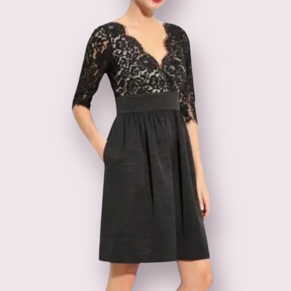 Eliza J Black Lace Bodice Fit&Flare Dress Size 4 Cocktail Formal Party Pockets - Picture 3 of 12